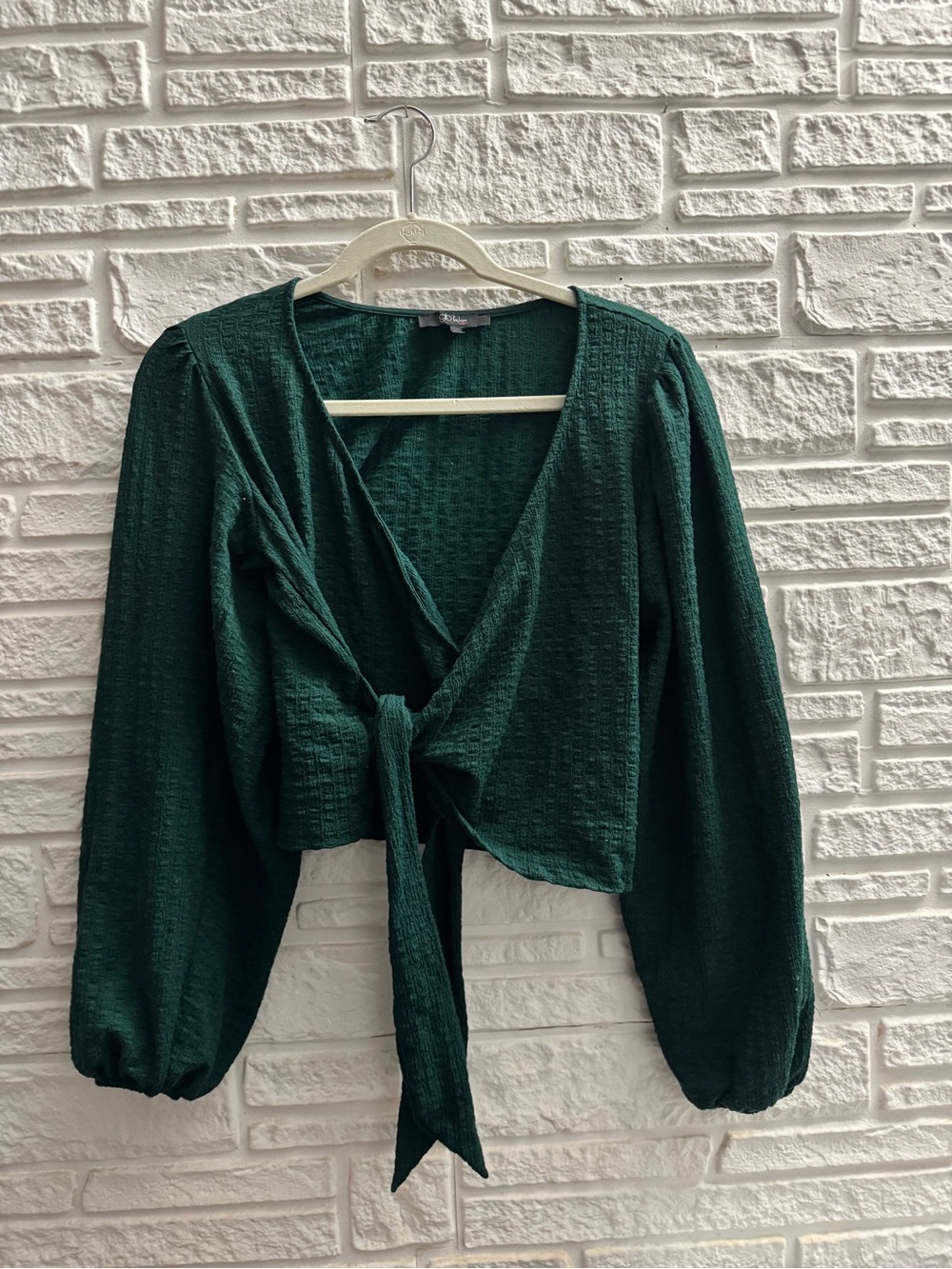Glo Fashion London Green Tie Front Long Sleeve Crop Top Wrap V-Neck Blouse M